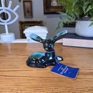 Vintage Blue Mountain Pottery Deer Fawn Figurine - Green Drip Glaze Canada 4"